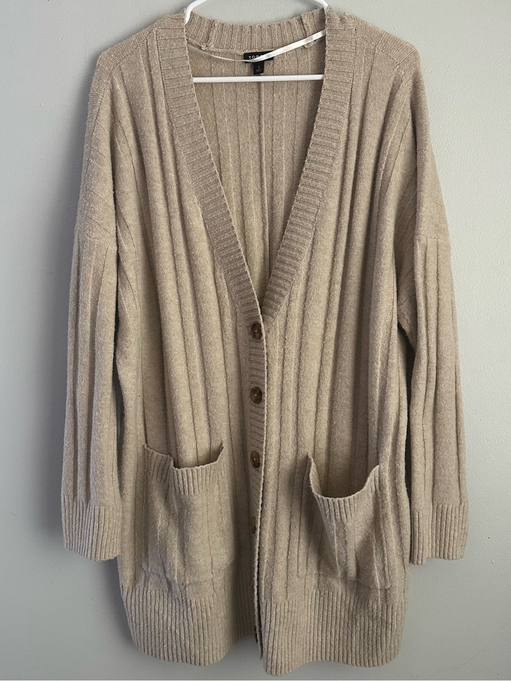 Torrid 1 Women's Ribbed Knit Long boyfriend Cardigan Cream Sweater 1x 1xl fall